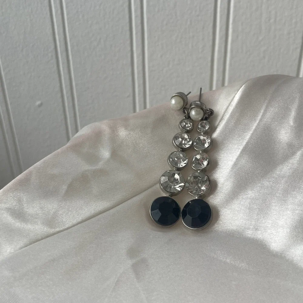 Dangle Drop Large Rhinestone Earrings - Picture 3 of 6